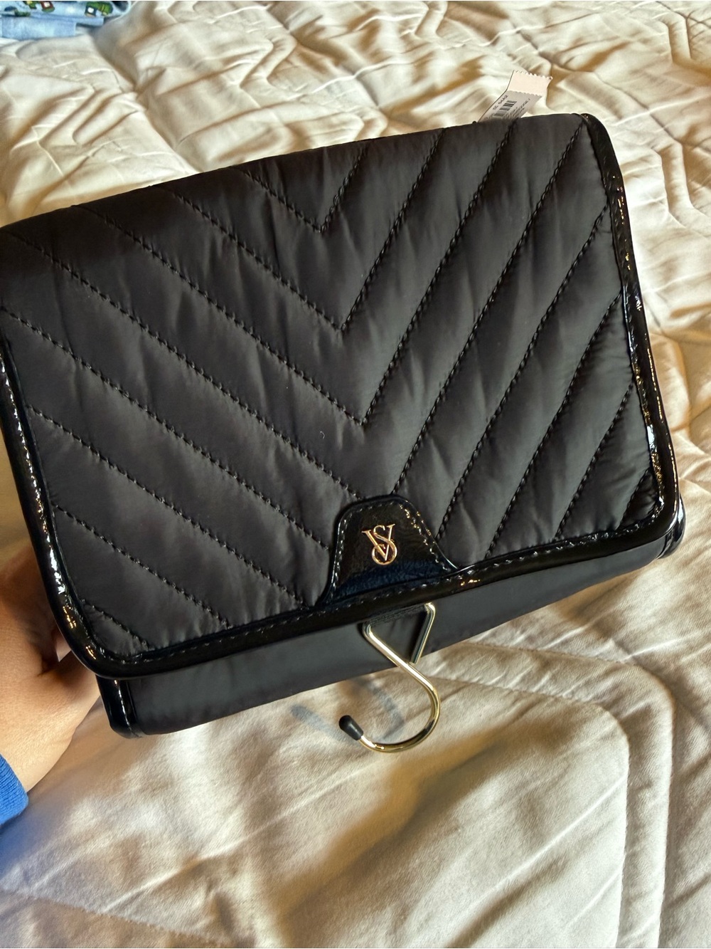 Victoria's Secret Black Quilted Hanging Travel Cosmetic Bag